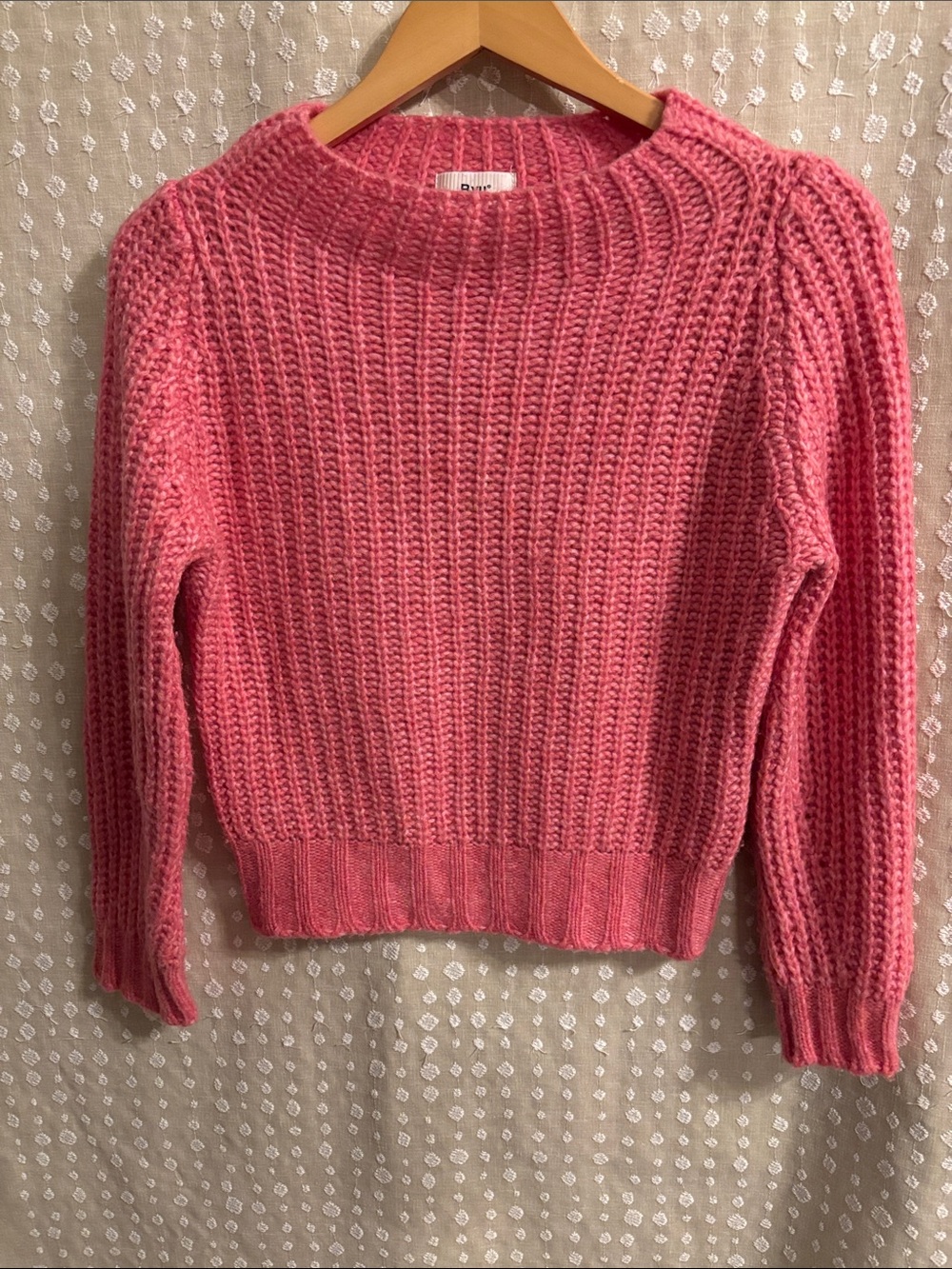 Soft Ribbed Crewneck Sweater in Bubblegum Pink